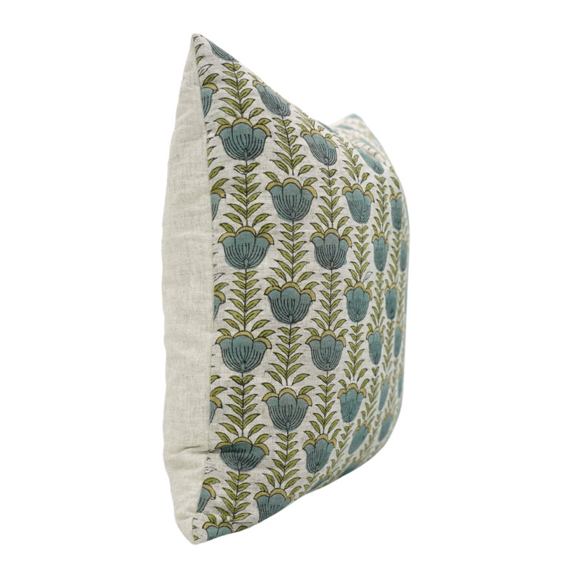 Fabdivine Lotus Hand Block Printed Linen Pillow Cover Boho Decorative Cushion for Sofa & Bed Size -18X18, 18"H x 18"W