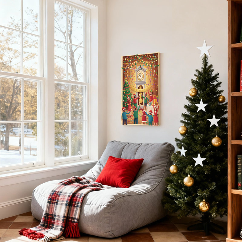 Fête de Noël avec horloge et arbre, ensemble de 3 impressions sur toile, H 18 po x l 12 po