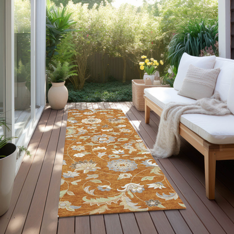 Machine Washable Indoor/Outdoor Chayden ACN1006 Paprika 1'8" x 2'6" Rug, Runner 2'3" x 7'6"