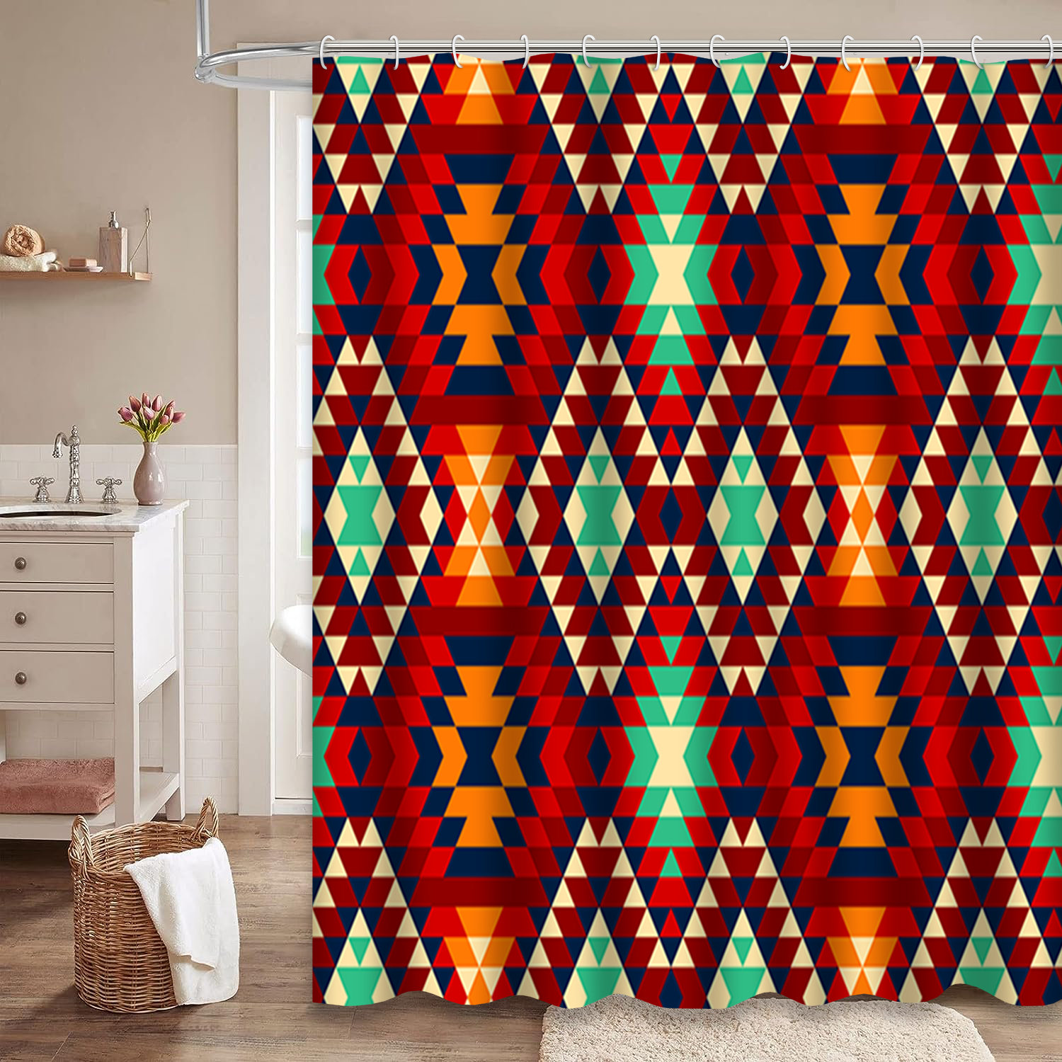 East Urban Home Native American Tribal Aztec Mexican Colourful Shower