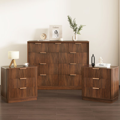 Night Stand Set Of 2, Bedroom Set, Dresser And Nightstand Set, Bedroom Dresser, Tall Dresser, Bed Side Table With 3 Drawer, 9 Drawer Dresser, Bedroom Furniture,Walnut
