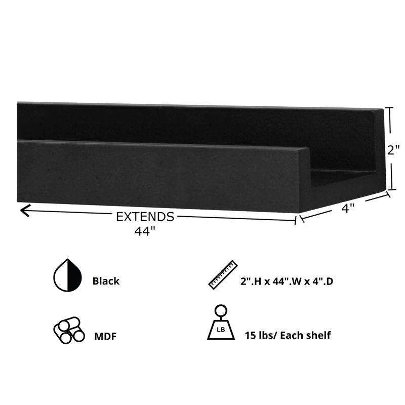 Kaylen 2 Piece Floating Shelf, Black