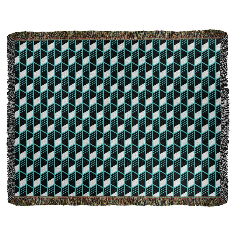 Couverture en coton tissé à rayures géométriques Katelyn Elizabeth, L 50 po x L 60 po, Bleu sarcelle