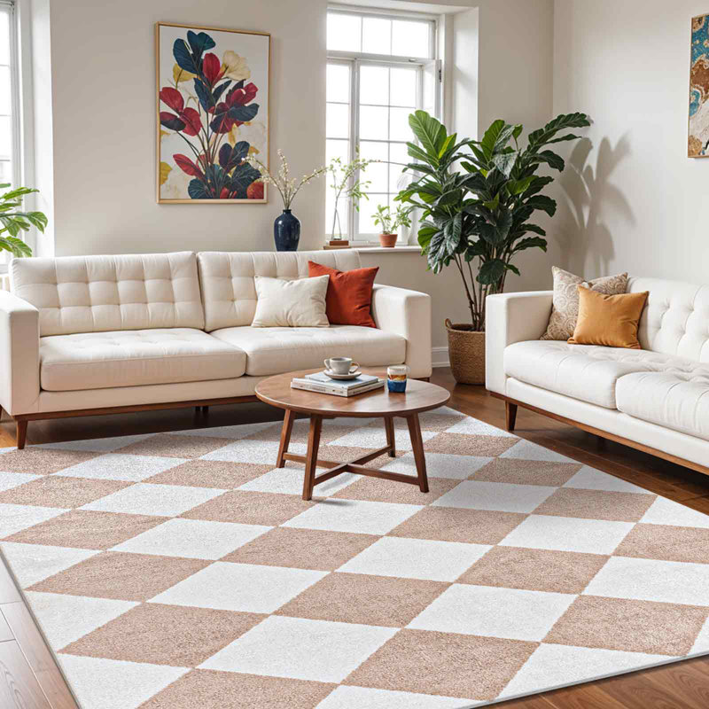 Purcell Machine Washable Modern Boho Diamond Light Brown Area Rug, Rectangle 200 x 275cm