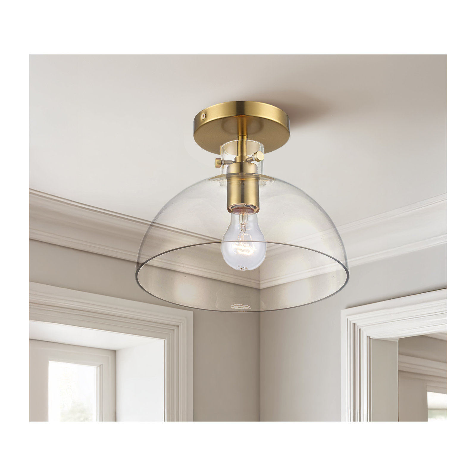 Martins Single Light Glass Semi Flush Mount, Antique Gold