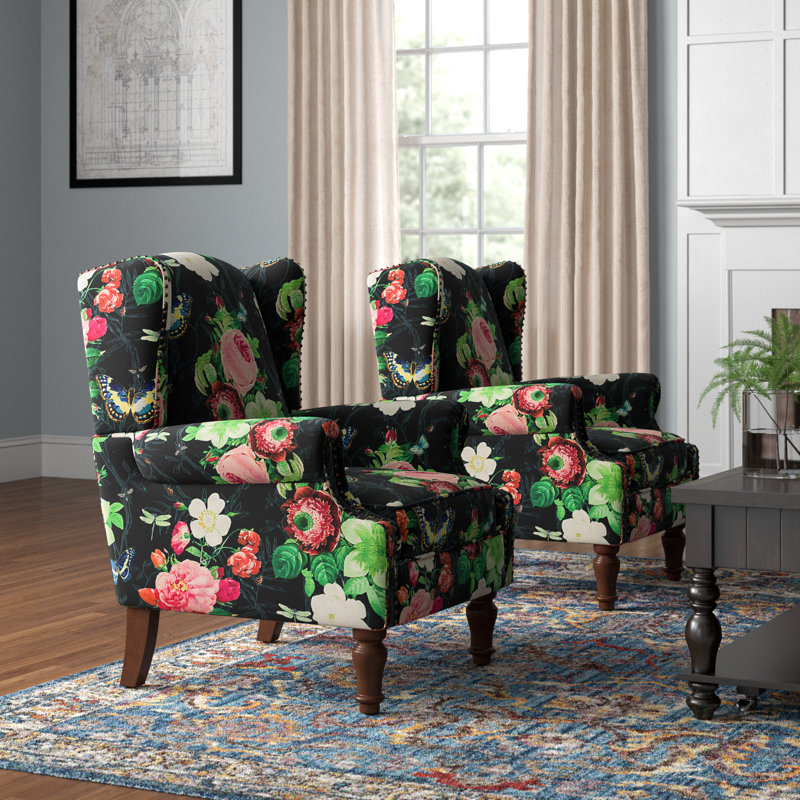 Fauteuil d'appoint à oreilles Anndi, Polyester noir