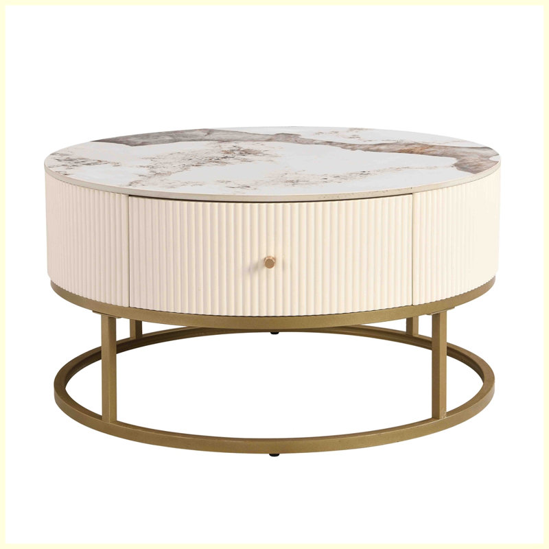 Modern Round Coffee Table with Drawers for Living Room