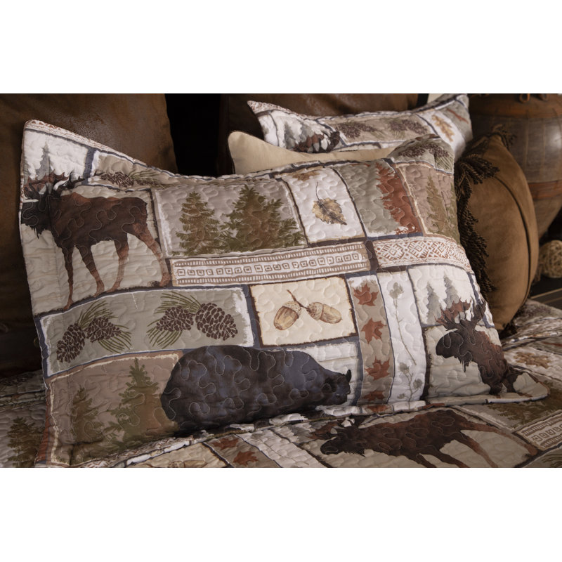 Rustic Brown Microfiber Twin Quilt Set with Wildlife Design
