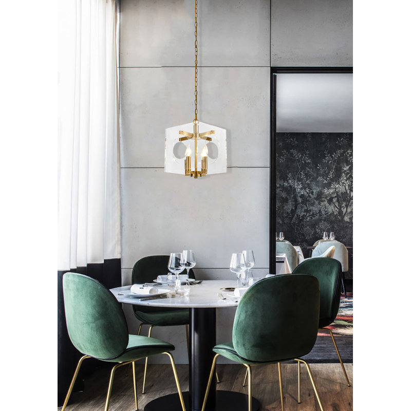 4-Light Gold Chandelier With A Clear Acrylic Shade