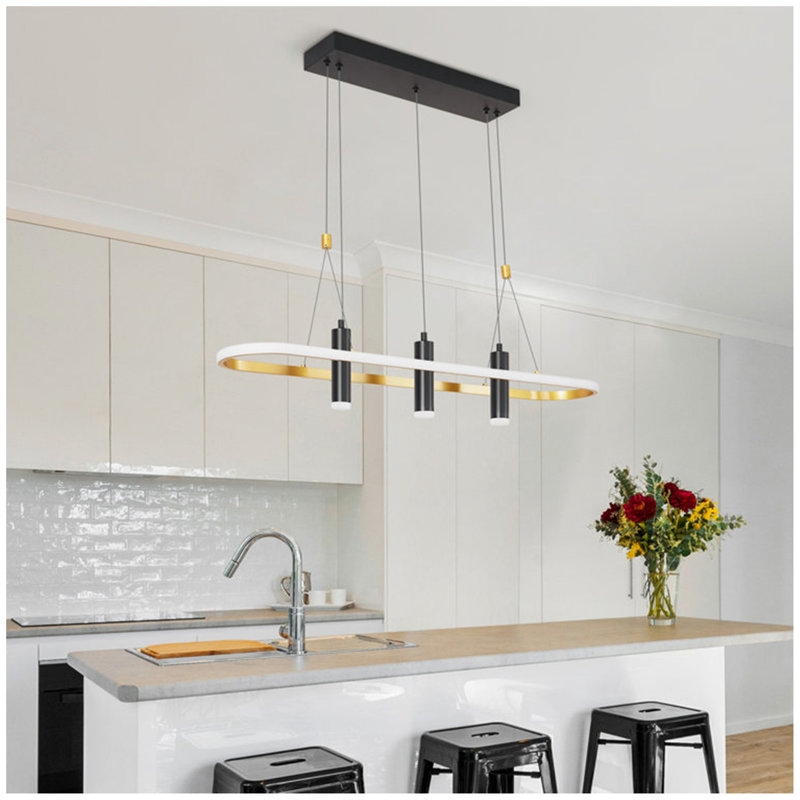 Luminaire suspendu à 4 lumières DEL Javeriah noir / doré à intensité variable [sans ampoule]