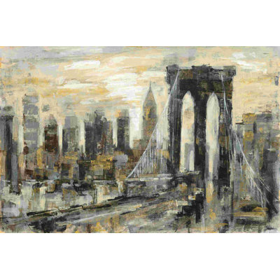 Brooklyn Bridge Gray And Gold by Silvia Vassileva - Wrapped Canvas Painting