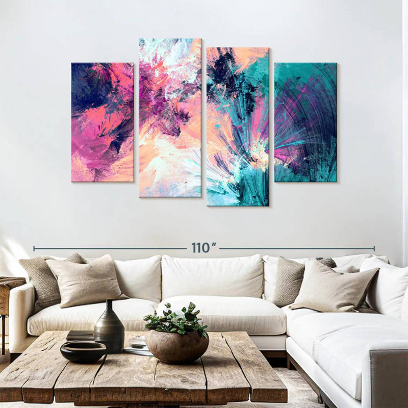 Avery rose et bleu abstrait, H 54 po x l 84 po