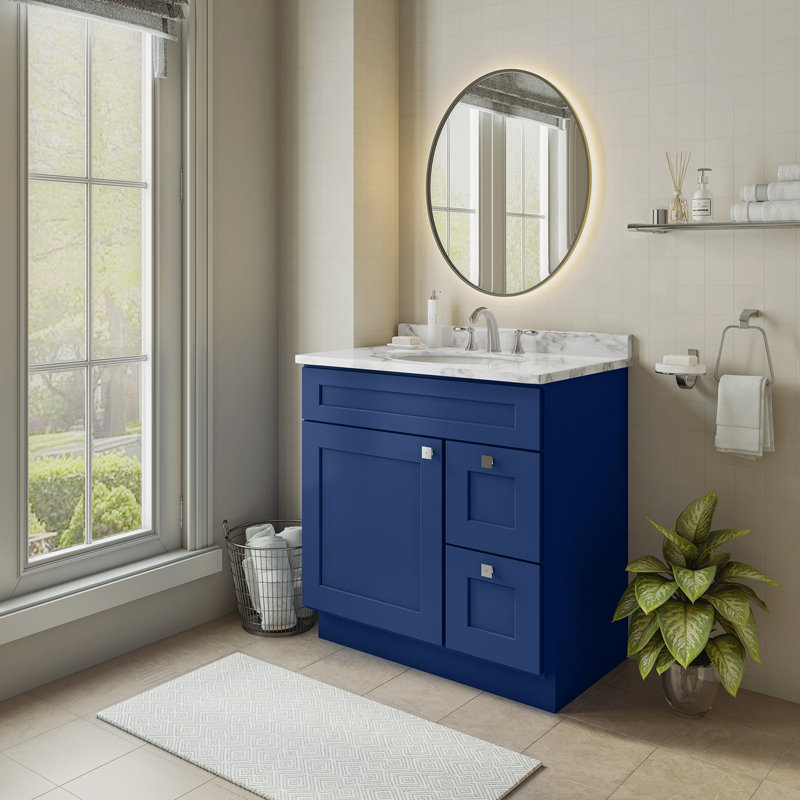 Meuble-lavabo de salle de bain en bois massif prêt à assembler 30 po - comptoir non inclus, Shaker bleu