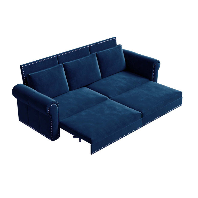 Chesterfield Sofa,93.7" King Pull Out Sofa Bed, 3-In-1 Velvet Convertible Sleeper Sofa With Nailhead Trim & Rolled Arm,Multi-Functional Sofa Bed For Living Room,Bedroom,Apartment,Office