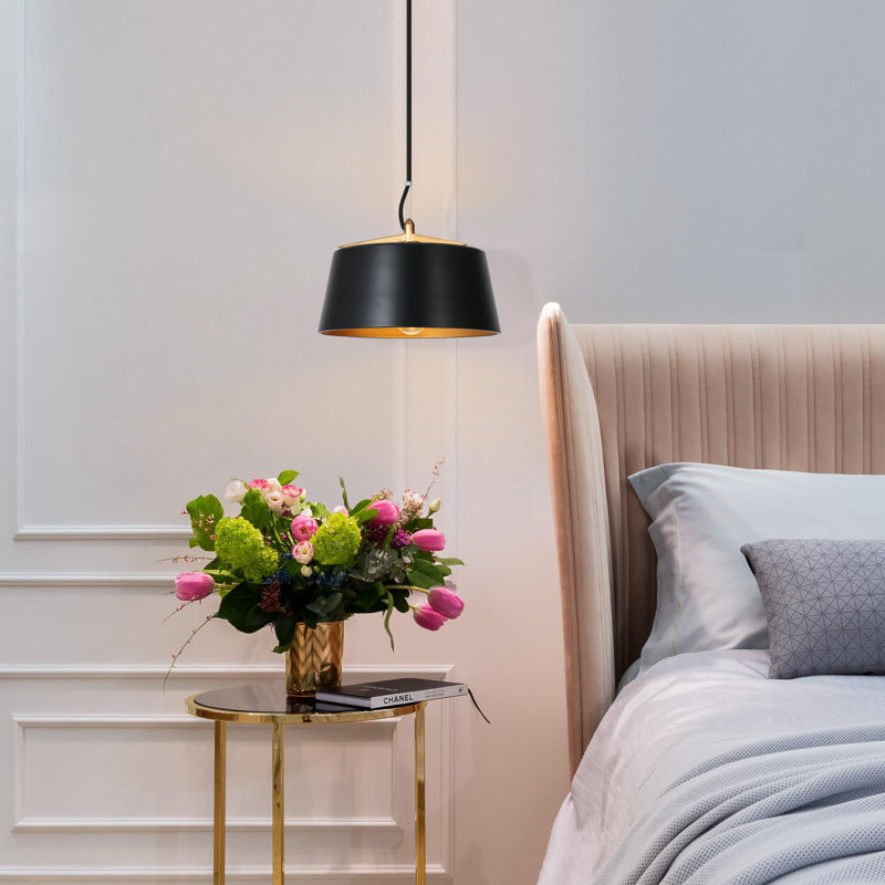 Luminaire suspendu tambour 1 lumière Cozine, Noir mat