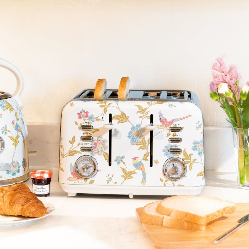 Laura Ashley Elveden 4 Slice Toasters Wide Slots By VQ - Multi Functional 4 Slot Toaster Stainless Steel with 7 Variable Browning Control, Defrost & Reheat Modes - Bread Toaster with Warming Rack