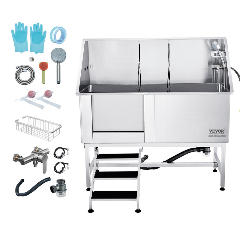 VEVOR 62" Stainless Steel Pet Grooming Tub with Stairs
