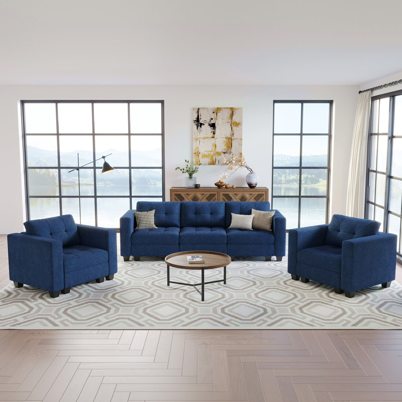 Ensemble de canapé modulaire 3 pièces Ayden Hunsicker, Bleu
