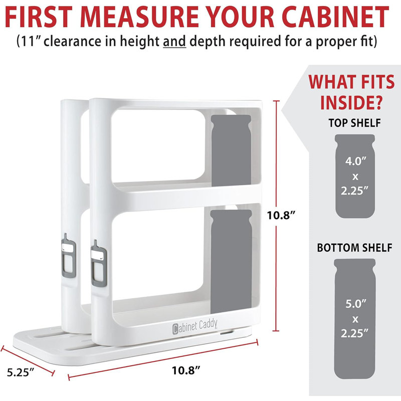 Cabinet Caddy Sliding Spice Rack Organizer For Cabinet - Pull & Rotate Kitchen Organizers And Storage - 2 Double-Decker Shelves - Non-Skid Base - Magnetic Modular Design - 10.8" H X 5.25" W X 10.8" D