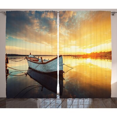 Small Boat on Water Decor Graphic Print Semi-Sheer Rod Pocket Curtain Panels -  Ambesonne, p_19689_108x84