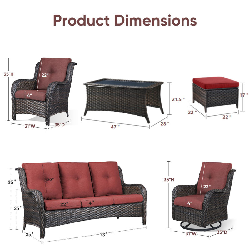 Kenji Wicker 7 - Person Patio Conversation Set with Cushions, Brown