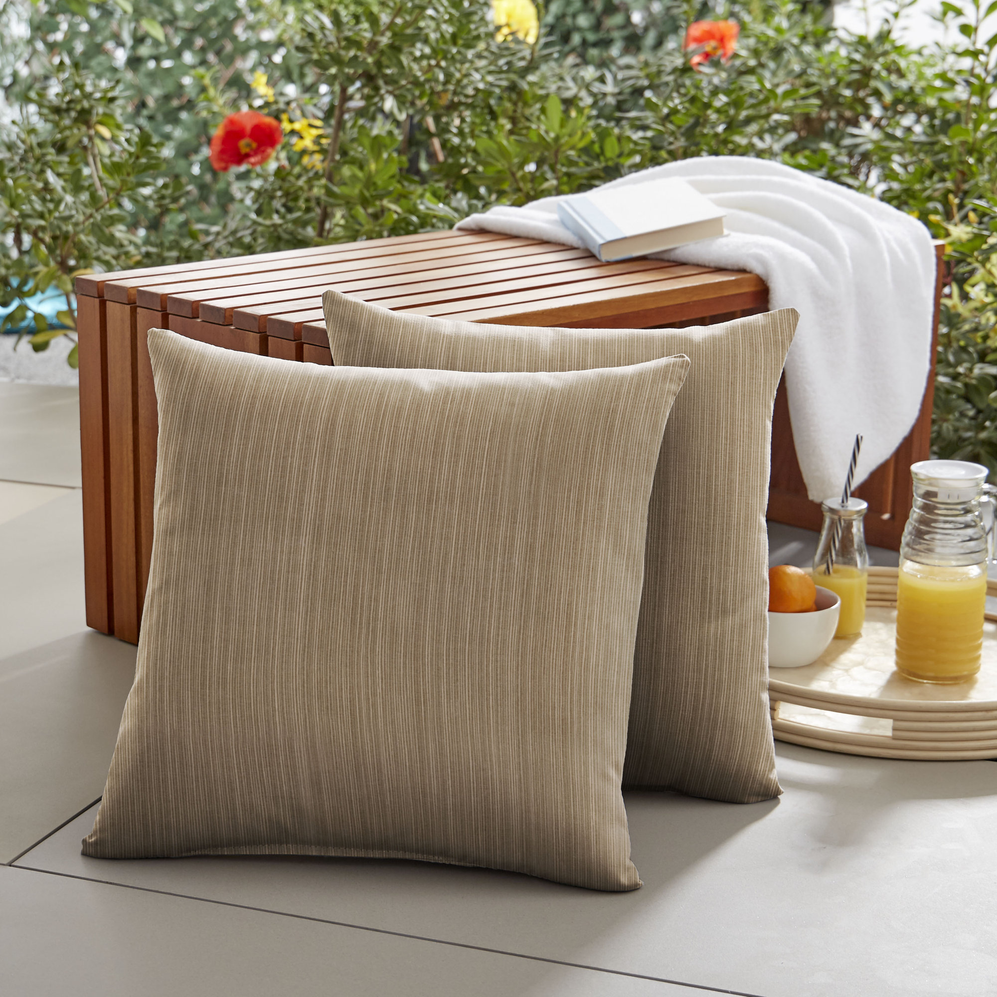 Greer Sunbrella® Indoor/Outdoor Throw Pillow, 22" x 22", Dupione Sand