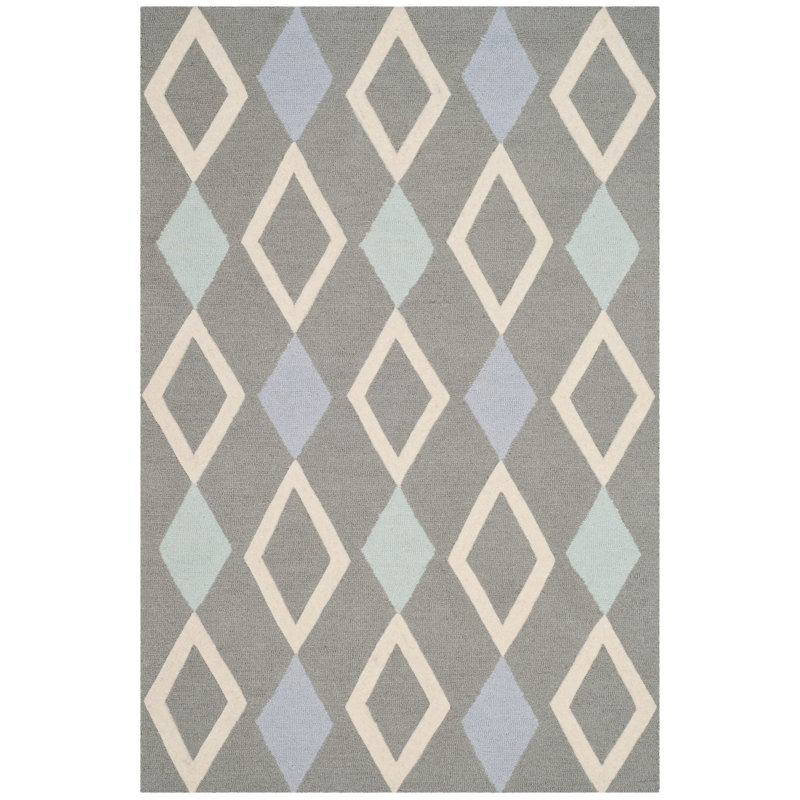 Krystyna Geometric Handmade Tufted Wool Grey Area Rug, Rectangle 3' x 5'