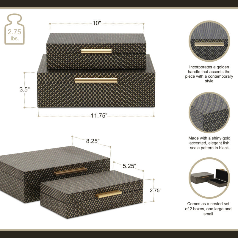 Mariline Elegant Fish Scale Pattern Rectangular Box Set, Black