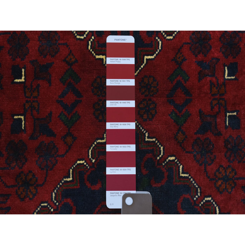 Tapis de couloir à motif de médaillons afghans en laine nouée à la main rouge profond et saturé 2 pi 8 po x 9 pi 6 po 51B6FF954D824D82B76FCD45D44FC0A1
