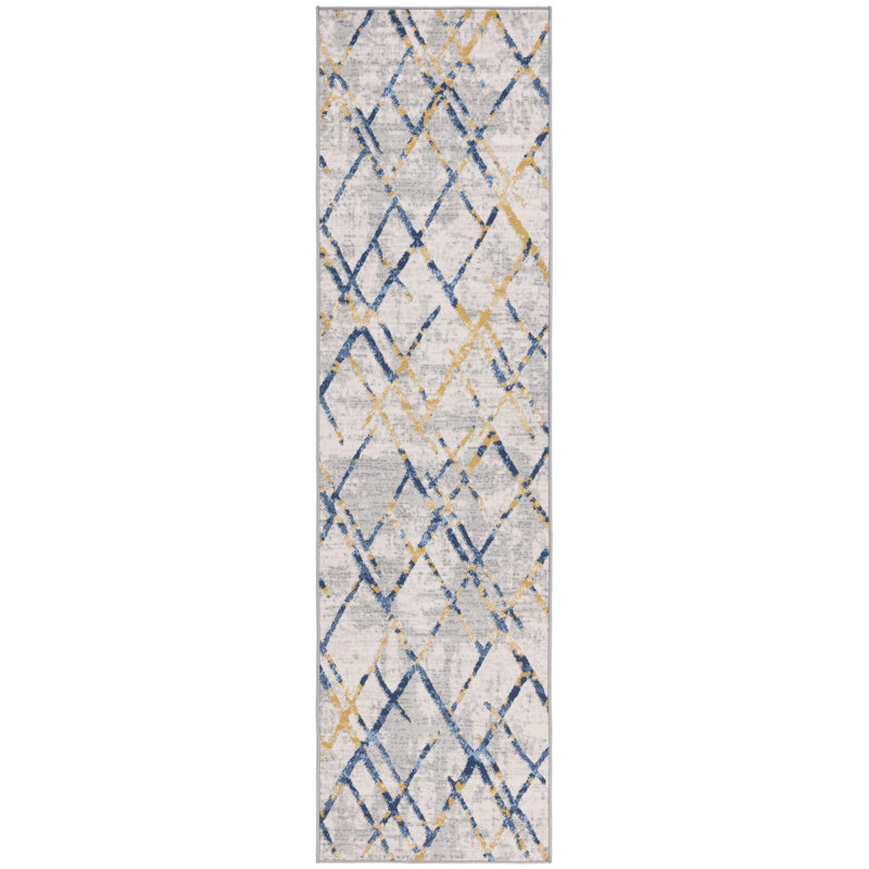 Tapis à motif géométrique Aishya, Tapis de couloir 2 pi 2 po x 8 pi