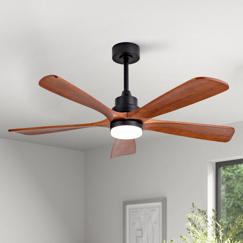 Ceiling Fans With Lights And Remote, 52 Inch Outdoor Ceiling Fan For Patios With Light 5 Solide Wood Blades Modern Ceiling Fan Noiseless Reversible DC Motor, Wood Fan For Farmhouse