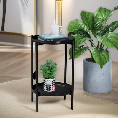 Akhil 2 Tier Black Side Table with Storage Shelves in Living Room