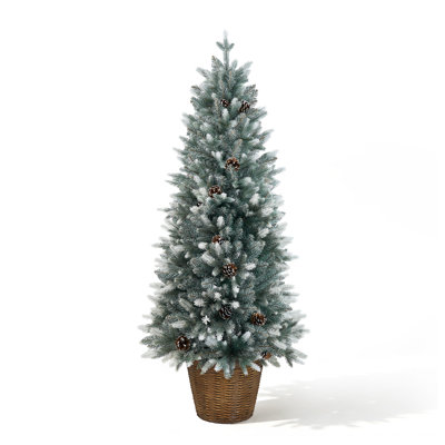 Sapin de Noël artificiel en épicéa de 1,5 m (5 pi) non illuminé, avec pointes en PE givrées et véritables pommes de pin, pour la décoration de Noël de la maison, des magasins, des bureaux et des fêtes.