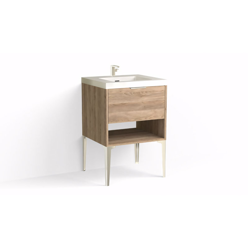 Modo 24" W Freestanding Single Bathroom Vanity with Dean Leg, White Acrylic, Matte Black, Glossy White/Single