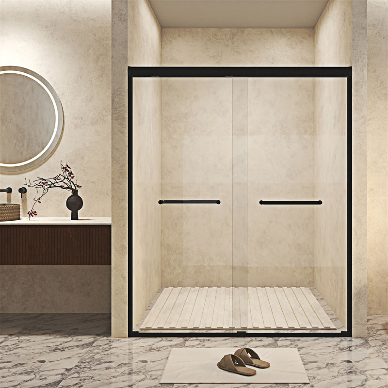 Double porte de douche coulissante, Noir mat