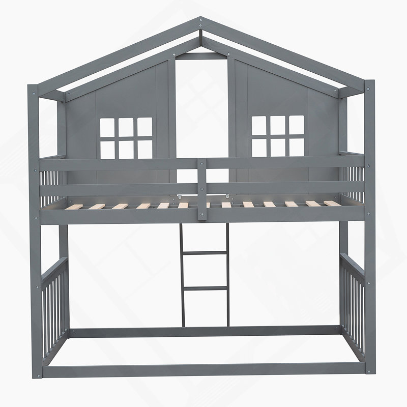 Lit superposé au-dessus de la maison avec lit en échelle, Gris