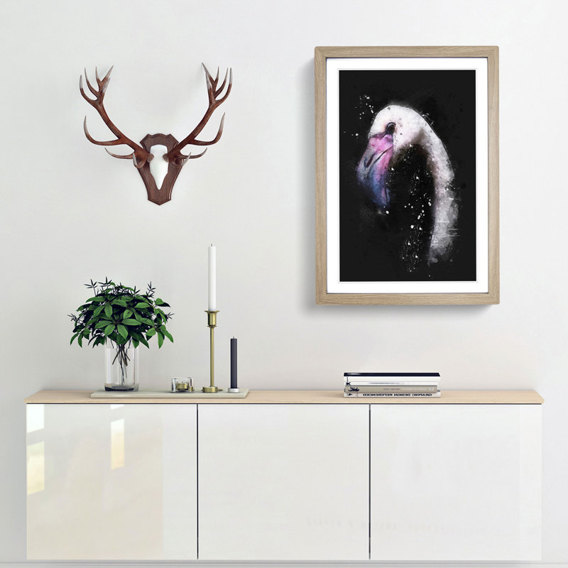 A Pink Flamingo Bird - Picture Frame Graphic Art Print, 63cm H x 45cm W x 2cm D, Oak Framed