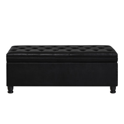 Upholstered Tufted Button Storage Bench ,Faux Leather Entry Bench With Spindle Wooden Legs, Bed Bench by Red Barrel Studio