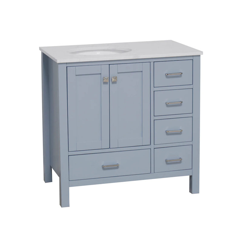 Ensemble de meuble-lavabo simple 36 po Claudett, Bleu poudre, Carrara d'ingénierie