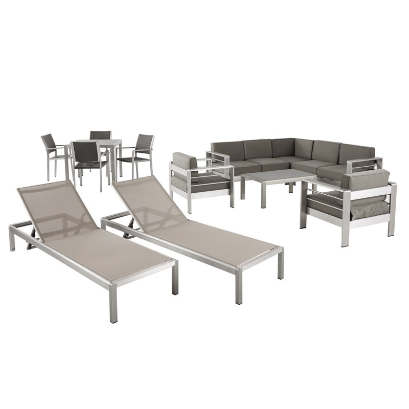 Ensemble de patio complet en rotin 13 pièces avec coussin Smartt, gris