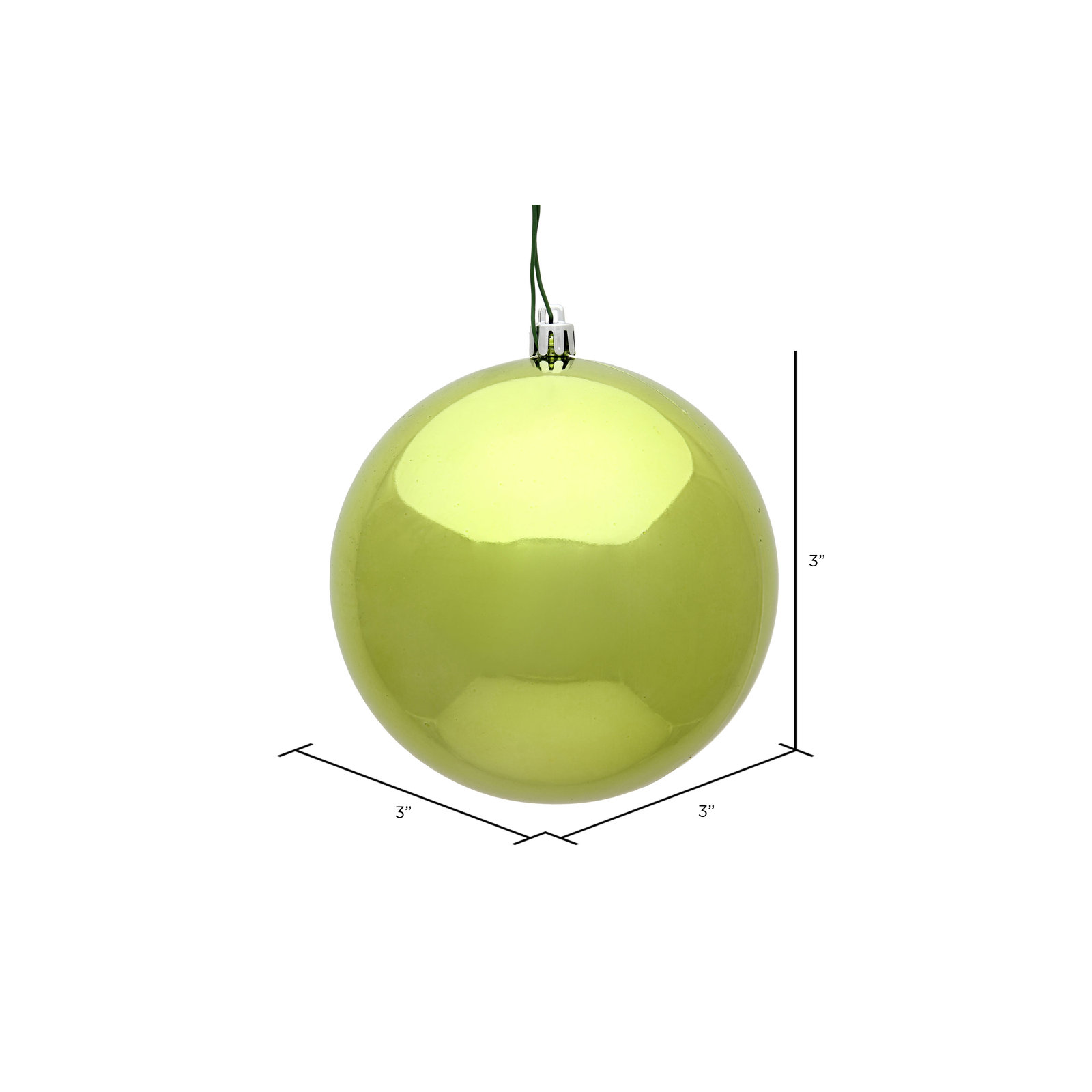 Holiday Décor Ball Ornament, Lime Shiny, 3" H x 3" W x 3" D