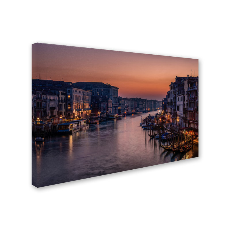 « venice grand canal à coucher de soleil », reproduction de photo sur toile tendue, H 22 po x l 32 po