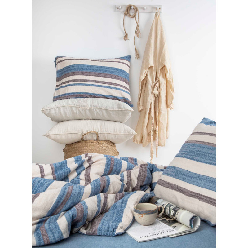 Ensemble de housse de couette 100% coton bleu / gris / blanc Roisin
