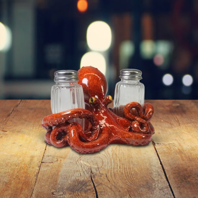 6"W Octopus Salt & Pepper Shaker Holder