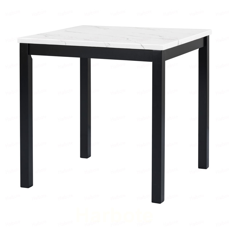Ensemble de salle à manger 5 pièces avec table haute, comprenant une table à manger avec dessus en faux marbre et quatre chaises recouvertes de velours, gris