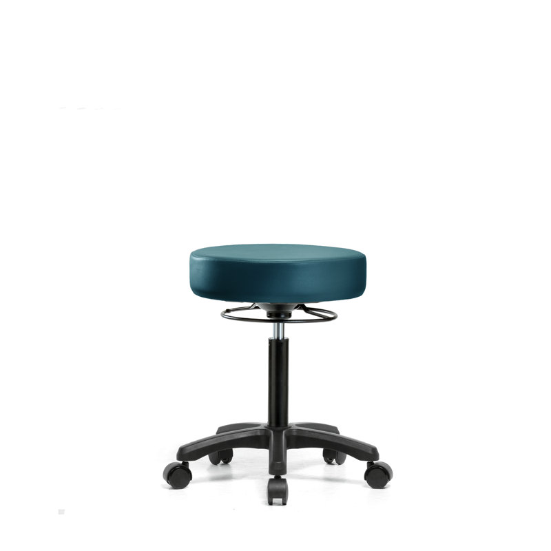 Tabouret de laboratoire en vinyle, Bleu marine, Roulettes, 27.75"
