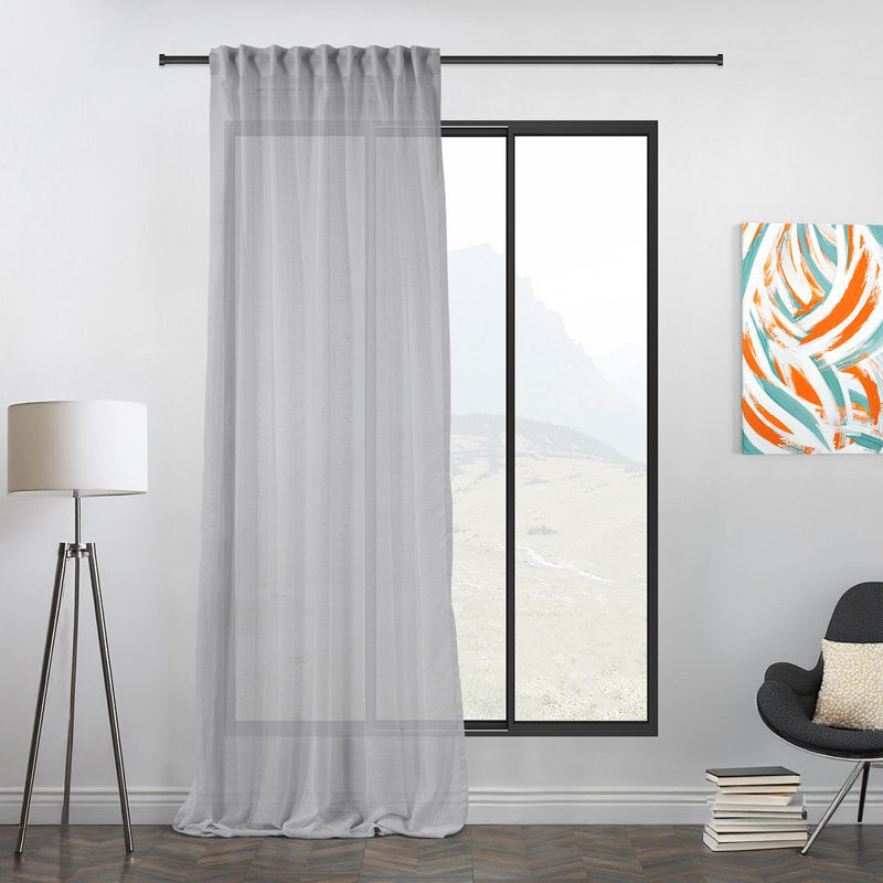 Extra Long & Extra Wide Faux Linen Semi Sheer Single Panel, Light Gray, 120" W x 300" L
