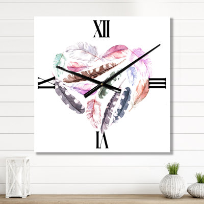 Horloge murale rétro avec plumes d'oiseaux roses