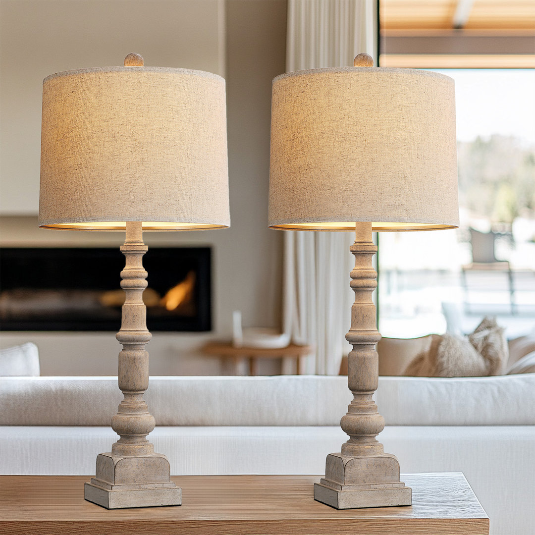 Morsun 27.75" Resin Table Lamp Set with USB, Suitable for Living Room and Bedroom Nightstand (Set of 2) Rosalind Wheeler