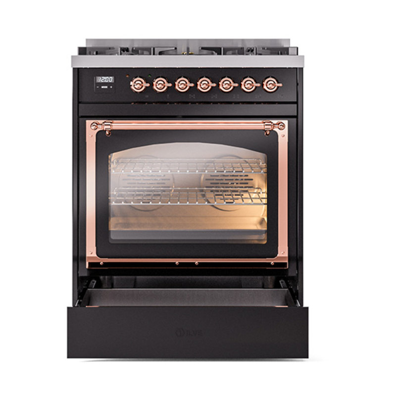 ILVE Nostalgie II Noblesse 30 in Dual Fuel Range, Liquid Propane, Glossy Black/Copper
